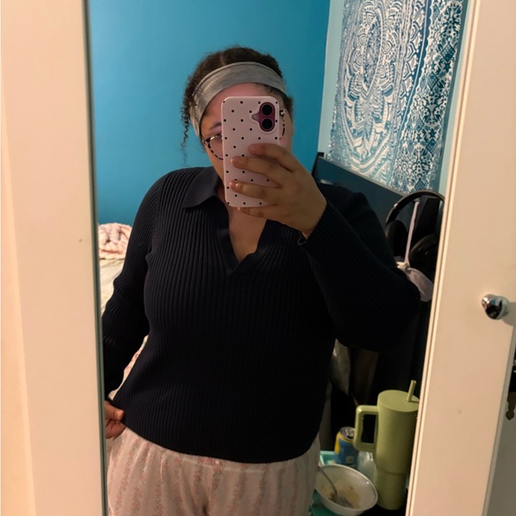 Old Navy Navy Ribbed Polo V-Neck Sweater - Picture 3 of 3